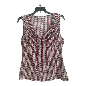 Calvin Klein Red & Beige Diamond Pattern Cowl Neck Sleeveless Blouse Sz Small